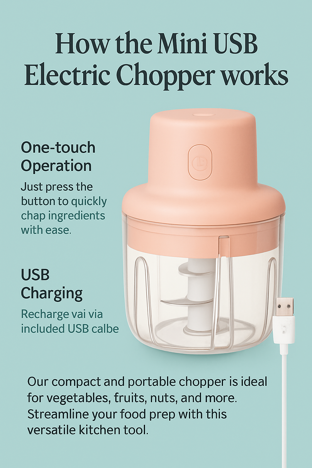 MINI ELECTRIC VEGETABLE CHOPPER  – USB Rechargeable & Portable - RASOI GADGETS